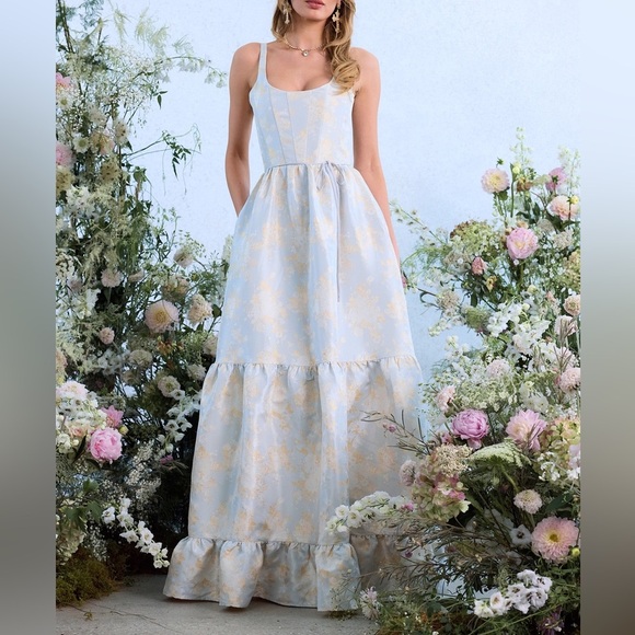 V. Chapman Dresses & Skirts - V. Chapman Avery Tiered A-Line Corset Formal Gown Dress in Sky Windsor Brocade 4